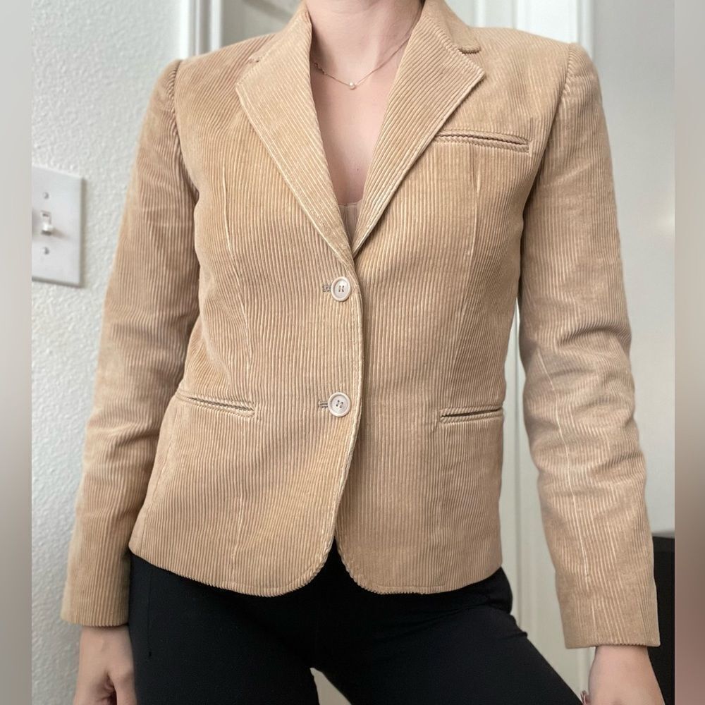 Vintage Corduroy Fitted Blazer Suit Size 5/6 Tan Color‎